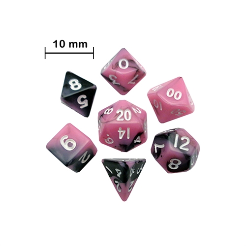 Pink Black White - Mini Polyhedral Acrylic 10 mm - Rollespils Terning Sæt - Metallic Dice Games